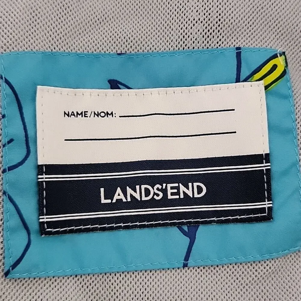 Lands' End Kids Packable Blue‎ Floral Lightweight Windbreaker Jacket M 10-12